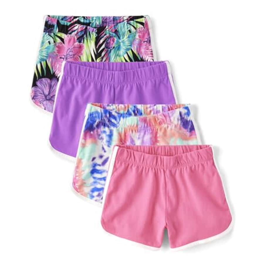The Children's Place Girls' Pull on Everyday Shorts, Pink Tropic 4-Pack for $20