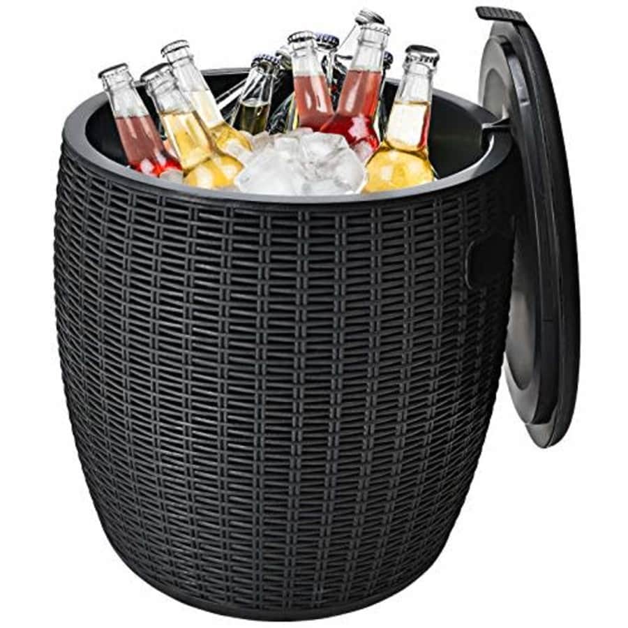 Giantex 12 Gallon Ice Cooler, Wicker Round Ice Chest, Outdoor Beer Wine Ice Bucket, Top Lid Side for $75
