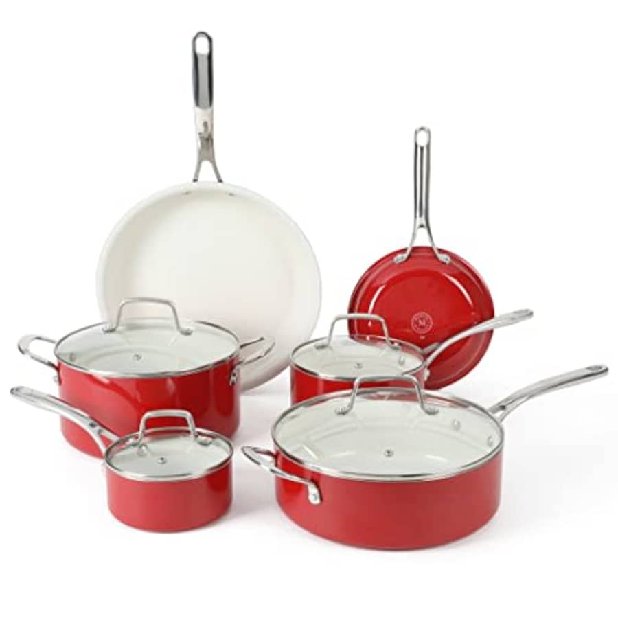 Martha Stewart Lockton Premium Nonstick PFA Free Ceramic Interior 10 Piece Enamel Heavy Gauge for $124