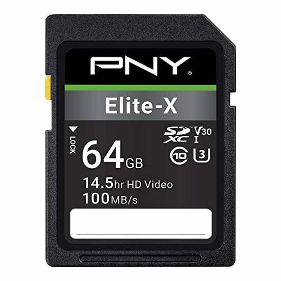 PNY 64GB Elite-X Class 10 U3 V30 SDXC Flash Memory Card, Read Speeds up to 100MB/S for $11