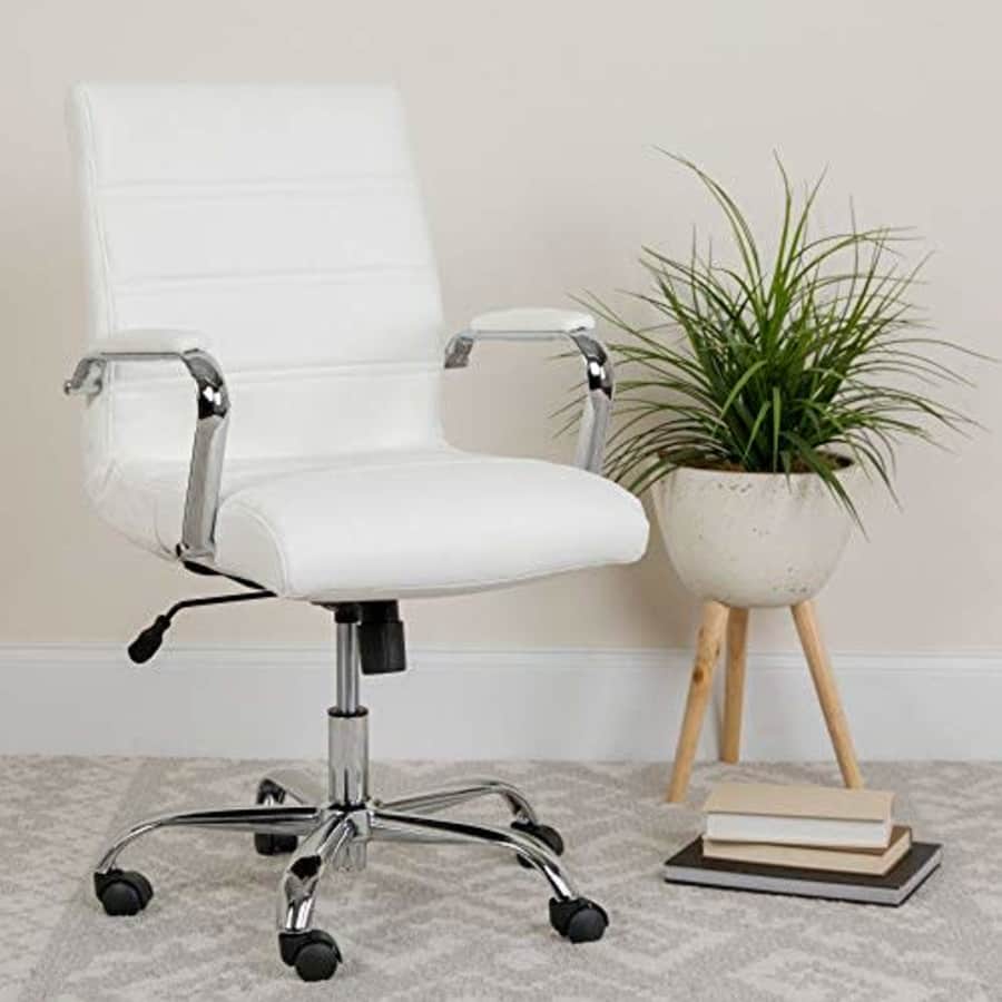 Flash Furniture Mid-Back White LeatherSoft Executive Swivel Office Chair with Chrome Base and Arms for $119 Flash Furniture Mid-Back White LeatherSoft Executive Swivel Office Chair with Chrome Base and Arms for $119