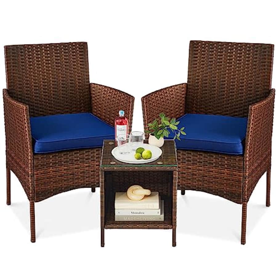 Best Choice Products 3-Piece Outdoor Wicker Conversation Bistro Set, Space Saving Patio Furniture for $100