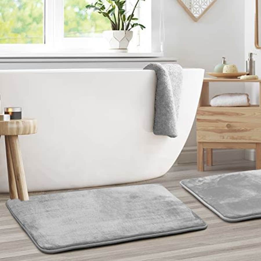 Clara Clark Memory Foam Bathrug 2 Pack Set - Silver - Bath Mat and Shower Rug Large 20" x 32" Inches, Non Slip for $37 Clara Clark Memory Foam Bathrug 2 Pack Set - Silver - Bath Mat and Shower Rug Large 20" x 32" Inches, Non Slip for $37