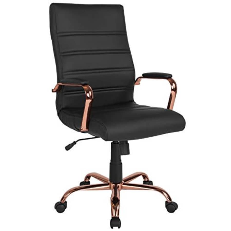 Flash Furniture High Back Black LeatherSoft Executive Swivel Office Chair with Rose Gold Frame and for $190 Flash Furniture High Back Black LeatherSoft Executive Swivel Office Chair with Rose Gold Frame and for $190