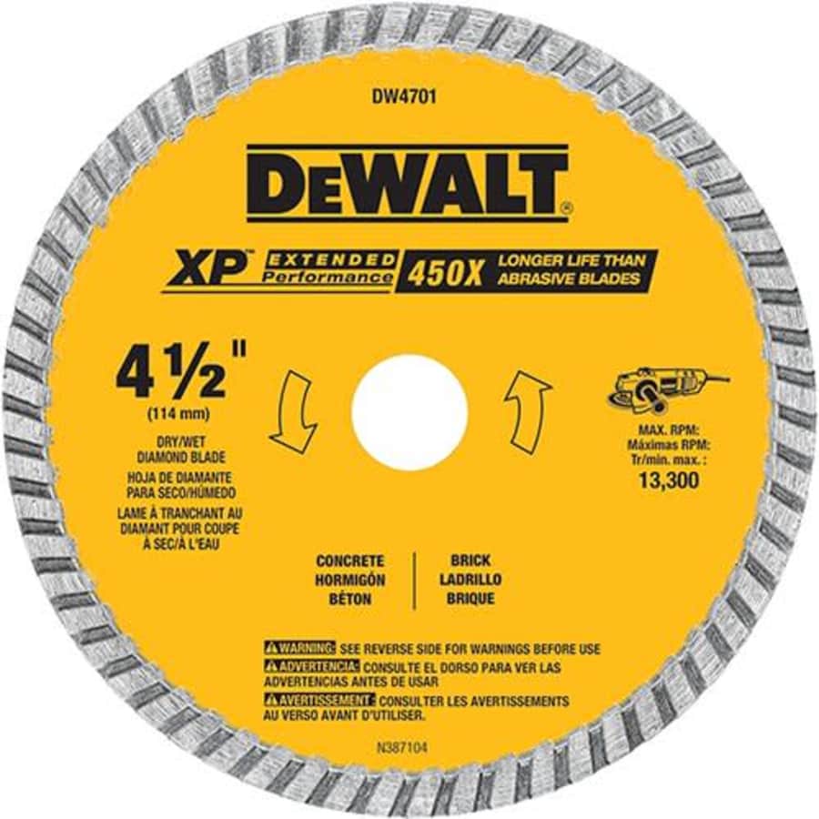 DEWALT Diamond Blade, Dry or Wet Cutting, Continuous Rim, 7/8-Inch Arbor, 4-1/2-Inch (DW4701) for $35