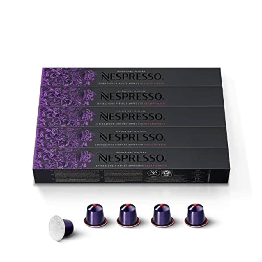 Nespresso Capsules OriginalLine, Arpeggio Decaffeinato, Dark Roast Coffee, 50 Count Coffee Pods for $34 Nespresso Capsules OriginalLine, Arpeggio Decaffeinato, Dark Roast Coffee, 50 Count Coffee Pods for $34