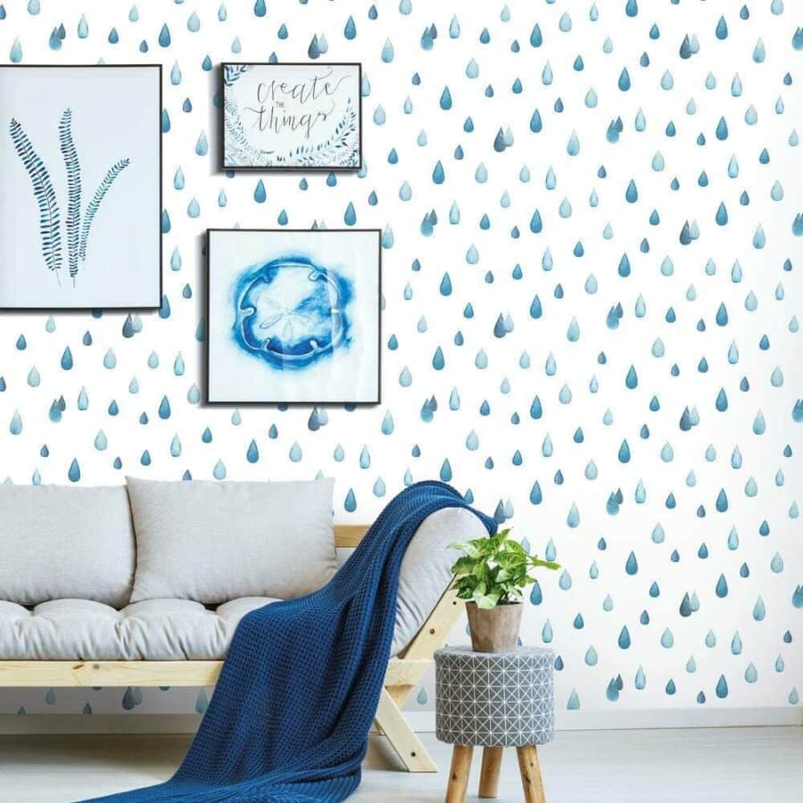 RoomMates Clara Jean Blue Raindrops Peel and Stick Wallpaper for $34