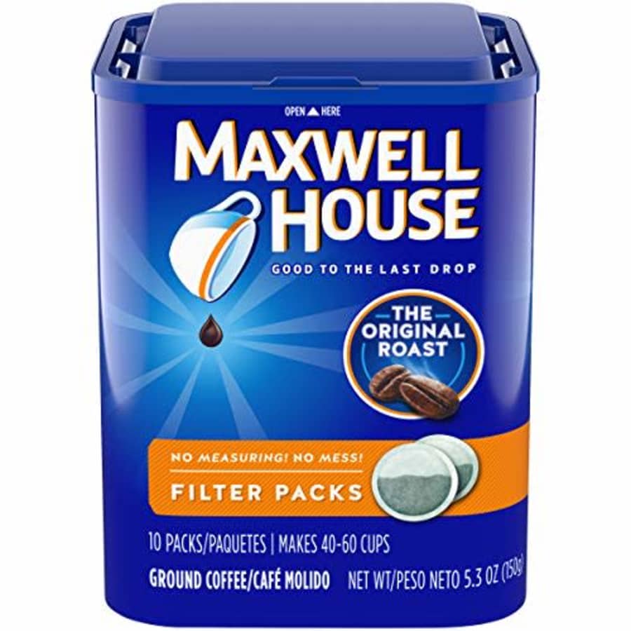 Maxwell House Original Medium Roast Ground Coffee Filter Packs (40 Filter Packs, 4 Packs of 10) for $35