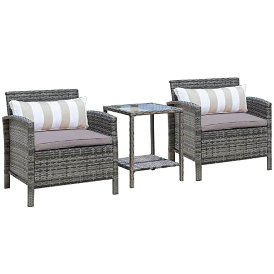 Outsunny 3 Pcs Rattan Wicker Bistro Set with Soft Cushions, Outdoor Conversation Coffee Sets with for $180 Outsunny 3 Pcs Rattan Wicker Bistro Set with Soft Cushions, Outdoor Conversation Coffee Sets with for $180