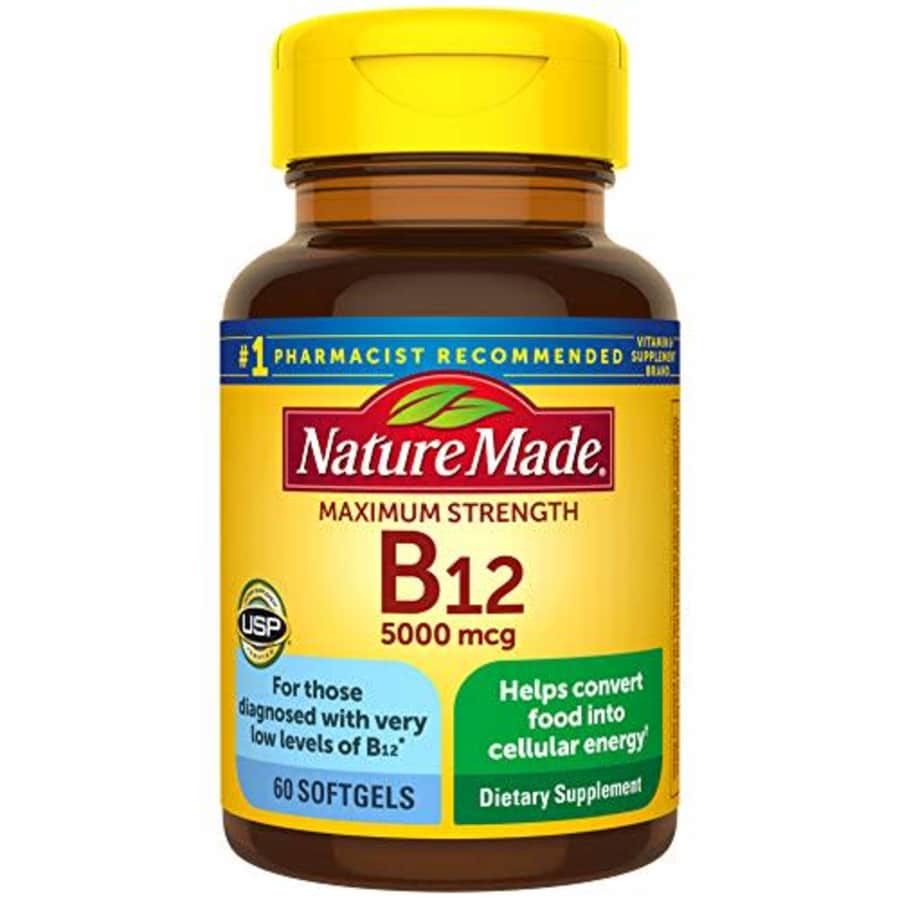 Nature Made Maximum Strength Vitamin B12 5000 mcg Softgels, 60 Count (Packaging May Vary) for $18 Nature Made Maximum Strength Vitamin B12 5000 mcg Softgels, 60 Count (Packaging May Vary) for $18