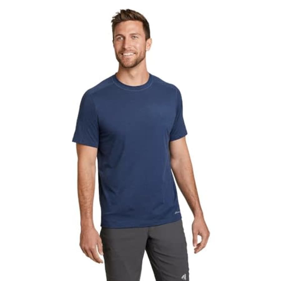 Eddie Bauer Men's Mountain Trek Short-Sleeve T-Shirt, Blue Topaz, Large for $28