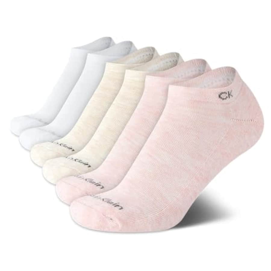 Calvin Klein Women's Socks - Cushion No Show Socks (6 Pack), Size 4-10, Oatmeal Heather for $15