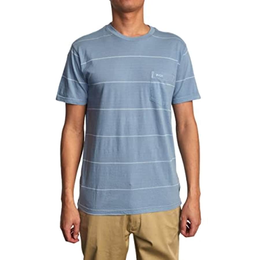 RVCA Men's DYE Short Sleeve Premium Shirt, PTC Pigment Stripe Tee/Ash Blue, Large for $21