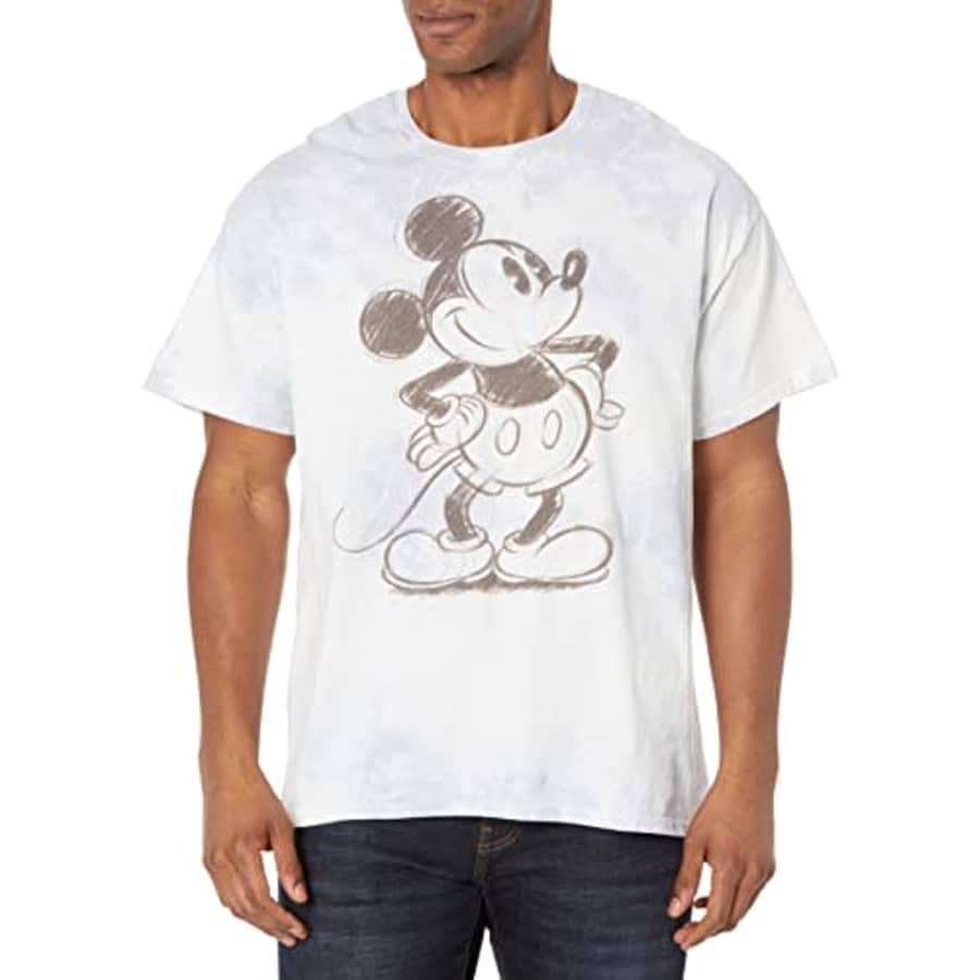 Disney Characters Sketchy Mickey Young Men's Short Sleeve Tee Shirt, White/Blue, XX-Large for $19