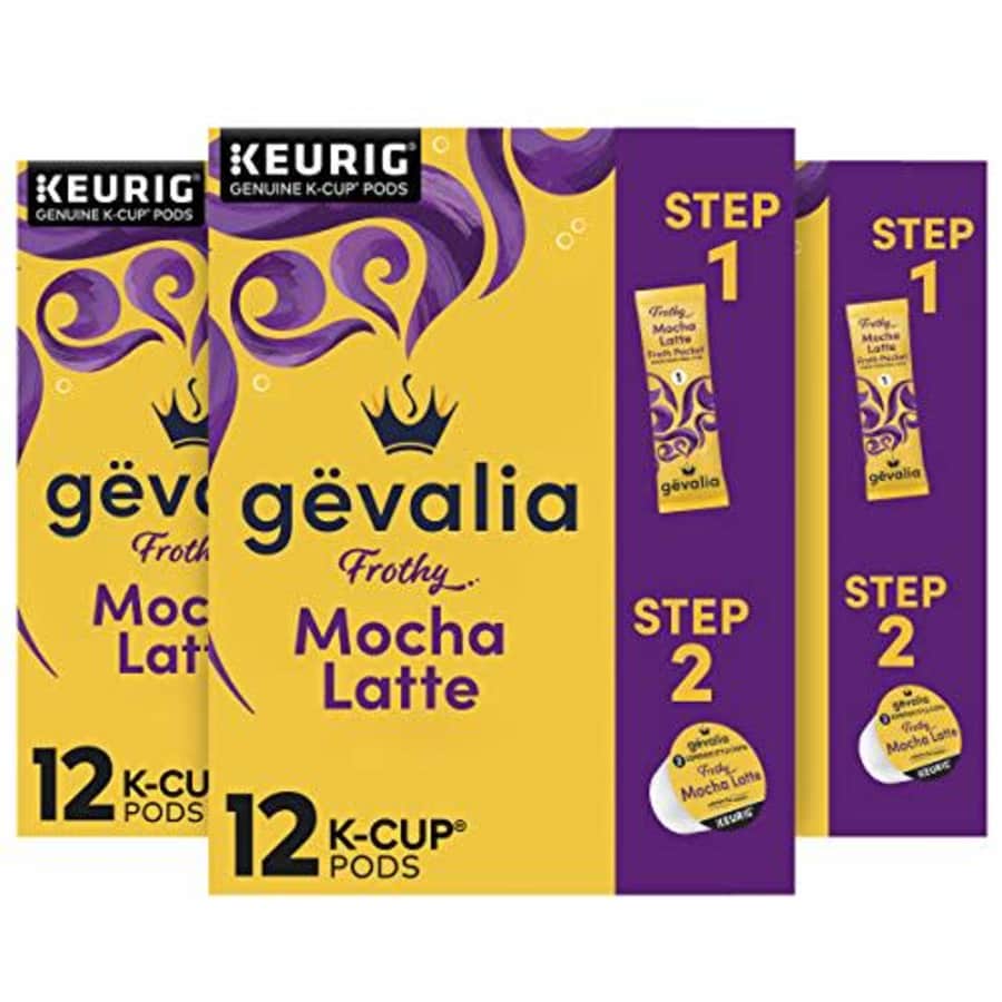 Gevalia Frothy 2-Step Mocha Latte Expresso K-Cup Coffee Pods & Froth Packets Kit (36 Pods and Froth for $63 Gevalia Frothy 2-Step Mocha Latte Expresso K-Cup Coffee Pods & Froth Packets Kit (36 Pods and Froth for $63