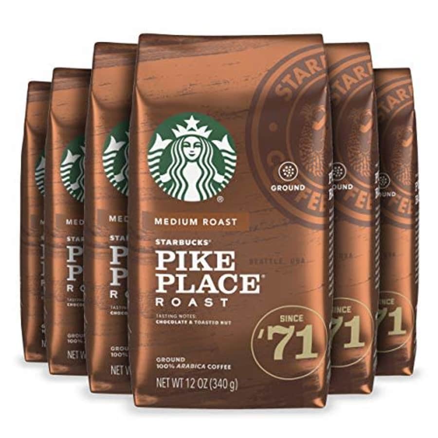 Starbucks Medium Roast Ground Coffee Pike Place Roast 100% Arabica 6 bags (12 oz. each) for $42 Starbucks Medium Roast Ground Coffee Pike Place Roast 100% Arabica 6 bags (12 oz. each) for $42