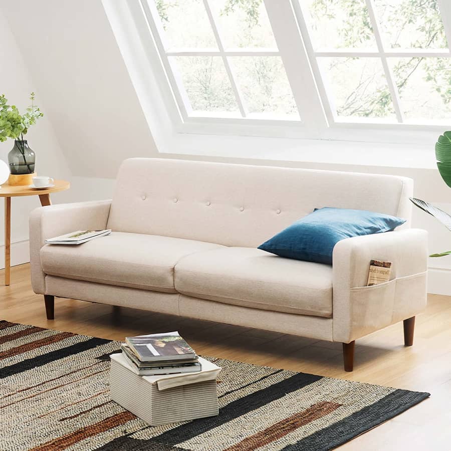Mellow Adair Mid-Century Modern Tufted Linen Fabric Sofa for $383