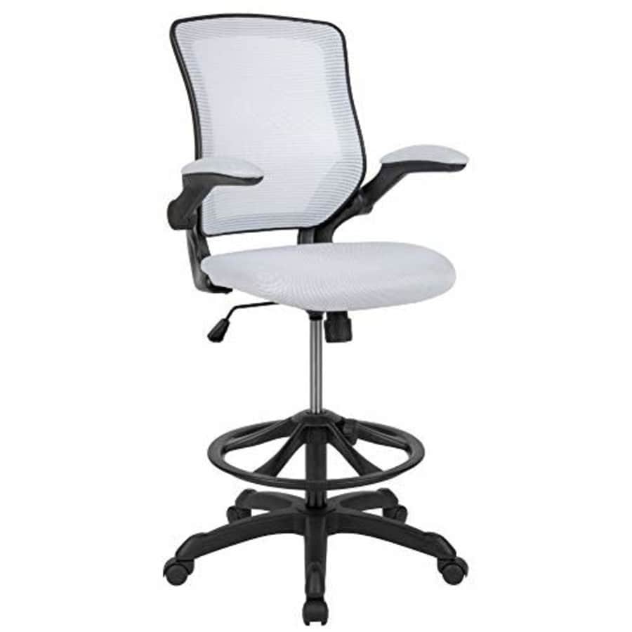 Flash Furniture Mid-Back White Mesh Ergonomic Drafting Chair with Adjustable Foot Ring and Flip-Up for $131 Flash Furniture Mid-Back White Mesh Ergonomic Drafting Chair with Adjustable Foot Ring and Flip-Up for $131