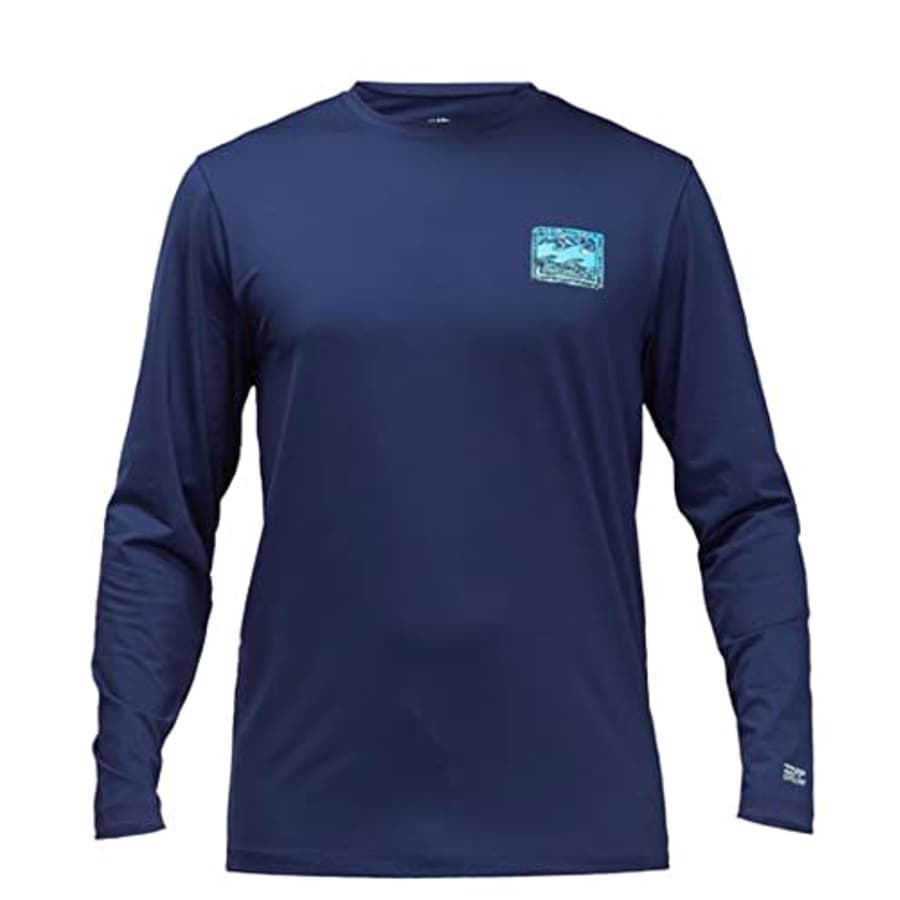 Billabong Men's Standard Classic Loose Fit Long Sleeve Rashguard Surf Tee Shirt, Crayon Wave Navy, for $40