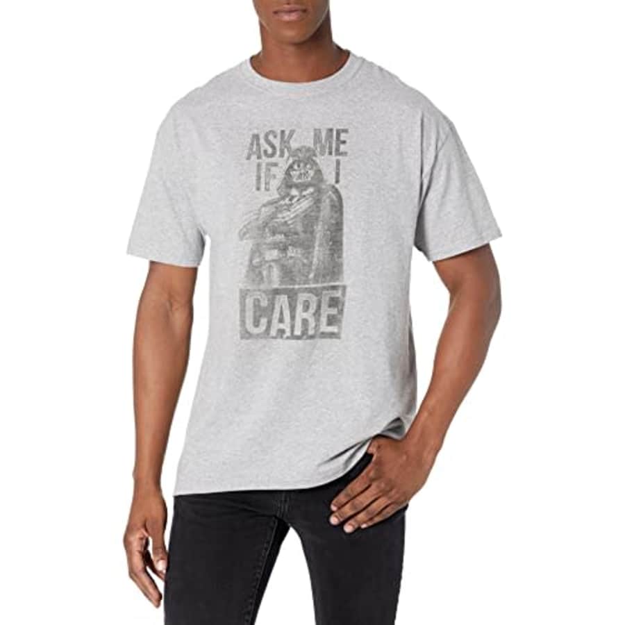 STAR WARS Men's No Cares T-Shirt, Athletic Heather, Large for $6
