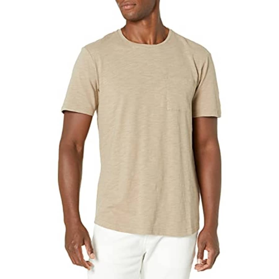 PAIGE Men's Kenneth Short Sleeve Crew Neck Tee Shirt, Soft TAN, S for $48