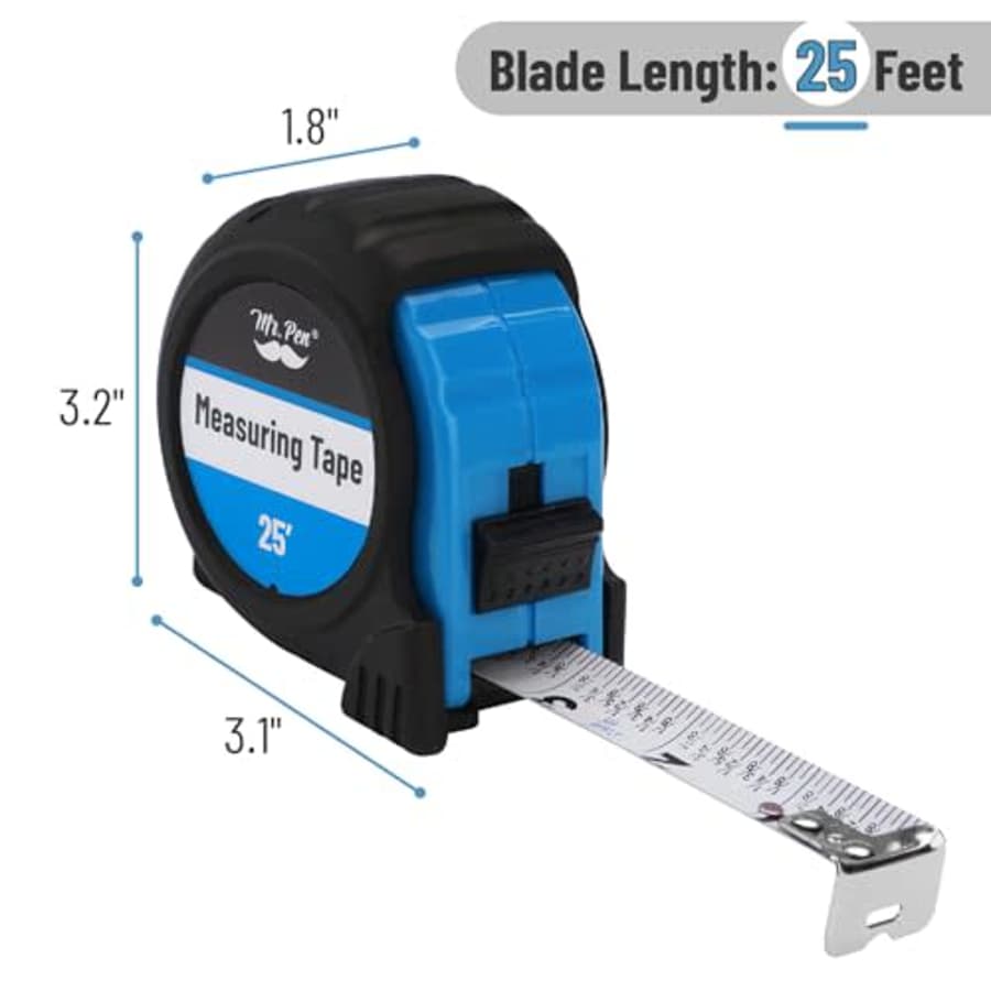 Mr. Pen- Tape Measure, 25-Foot, Light Blue, Steel Measuring Tape, Tape Measure with Fractions, Easy for $6 Mr. Pen- Tape Measure, 25-Foot, Light Blue, Steel Measuring Tape, Tape Measure with Fractions, Easy for $6