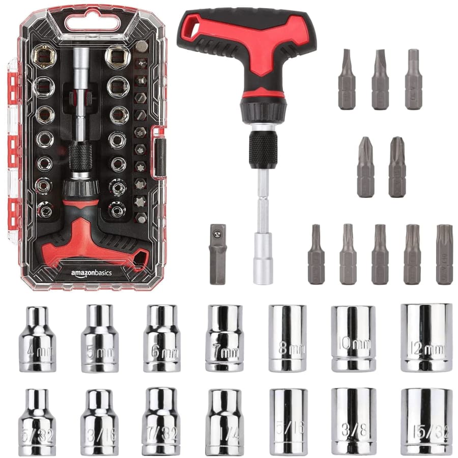Amazon Basics 27-Pc. Magnetic T-Handle Ratchet Wrench / Screwdriver Set for $15