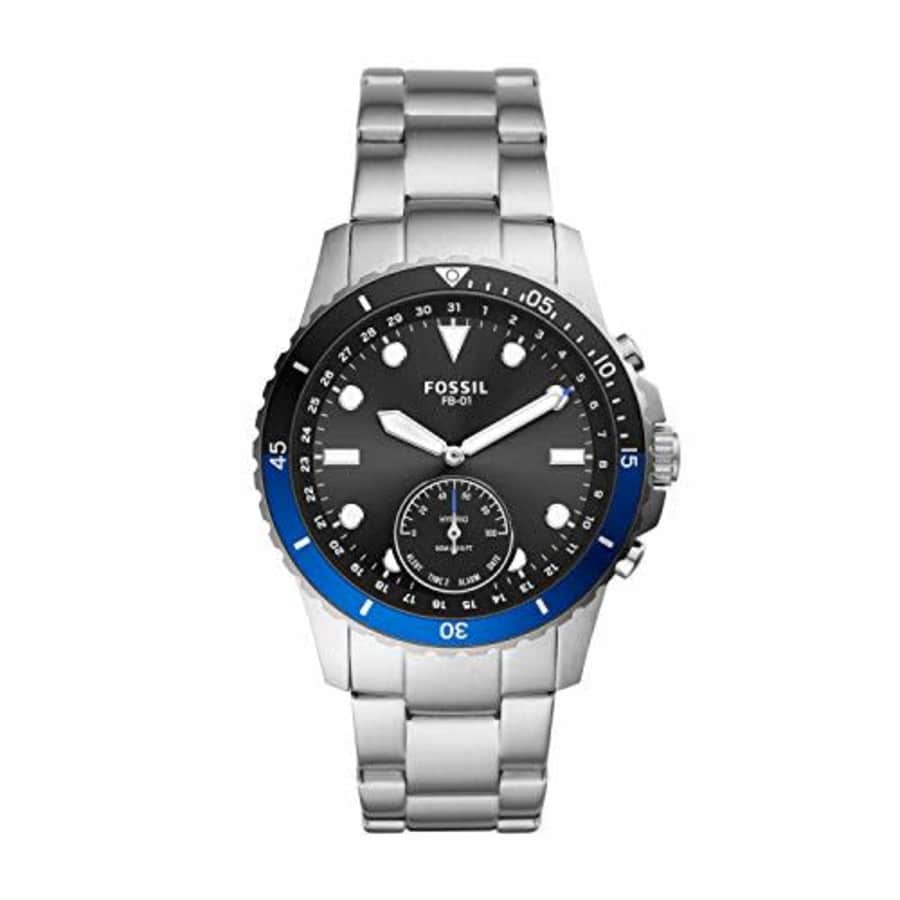 Fossil Men's FB-01 Stainless Steel Hybrid Smartwatch, Color: Silver/Black & Blue Dial (Model: for $130
