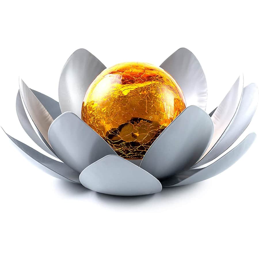 Huaxu Amber Crackle Glass Globe Lotus Solar Light for $30