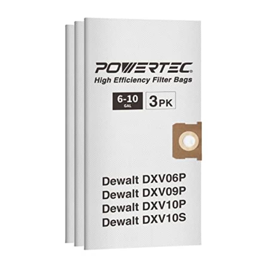 POWERTEC 75067 Filter Bags for DXVA19-4101, fits DeWalt 6-10 Gal Dust Extractors, DXV06P, DXV09P, for $10 POWERTEC 75067 Filter Bags for DXVA19-4101, fits DeWalt 6-10 Gal Dust Extractors, DXV06P, DXV09P, for $10