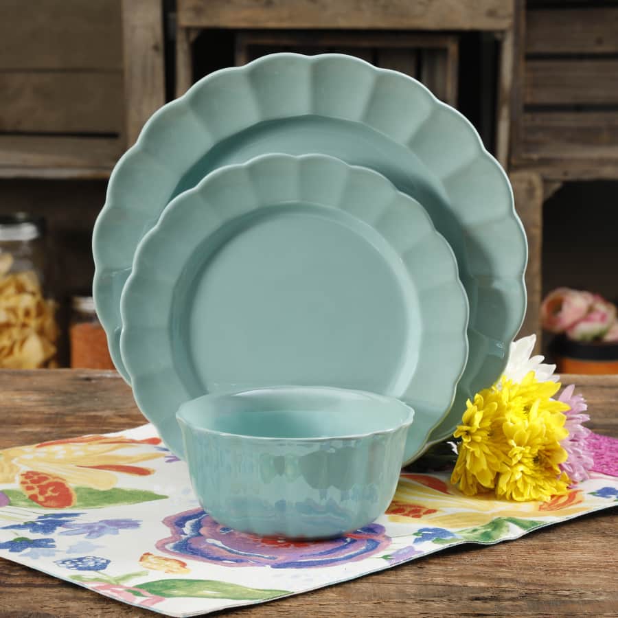 The Pioneer Woman Luster Teal 12-Piece Dinnerware Set for $39 The Pioneer Woman Luster Teal 12-Piece Dinnerware Set for $39