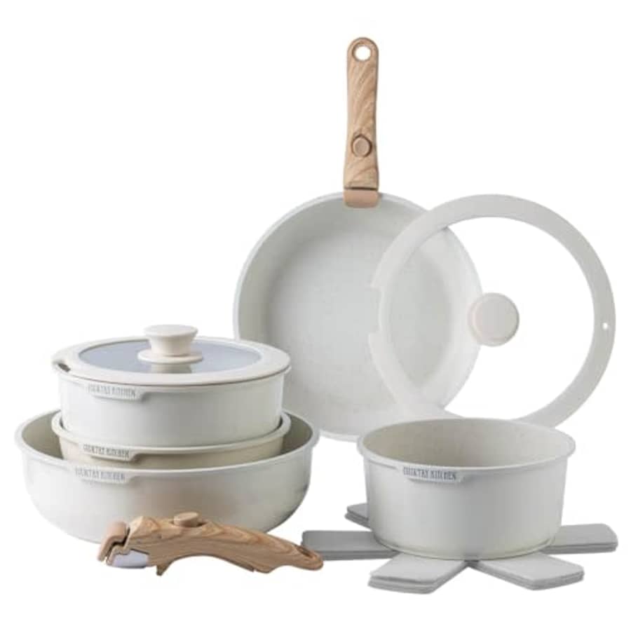 Country Kitchen 16 Piece Pots and Pans Set - Safe Nonstick Kitchen Cookware with Soft Touch Wooden for $85