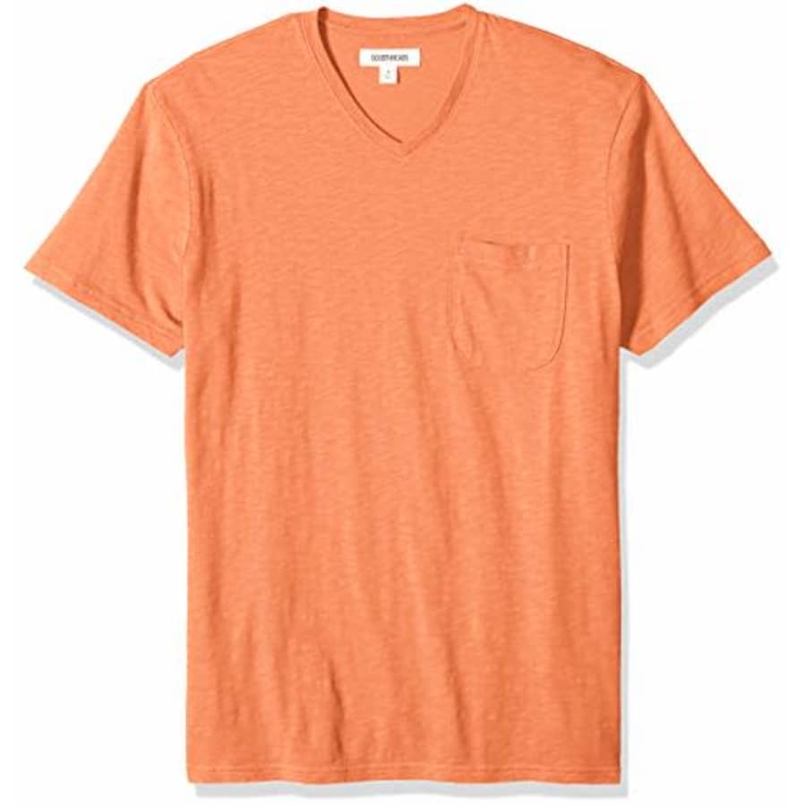 Amazon Brand - Goodthreads Men's Lightweight Slub V-Neck Pocket T-Shirt, -Rust, Small for $6