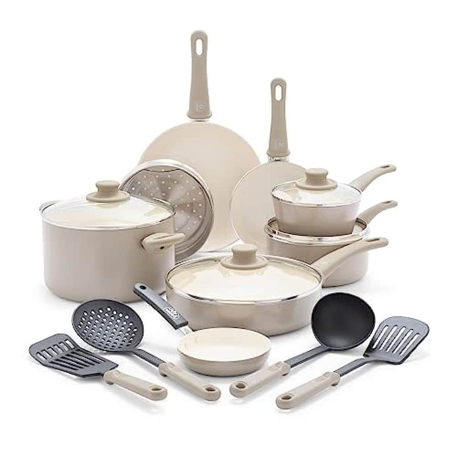 GreenLife Soft Grip Healthy Ceramic Nonstick 16 Piece Kitchen Cookware Pots and Frying Sauce Saute for $96 GreenLife Soft Grip Healthy Ceramic Nonstick 16 Piece Kitchen Cookware Pots and Frying Sauce Saute for $96