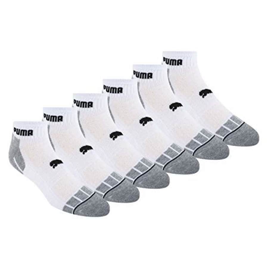 PUMA Men's 6 Pack Quarter Crew Socks, white/black, 10-13 for $21