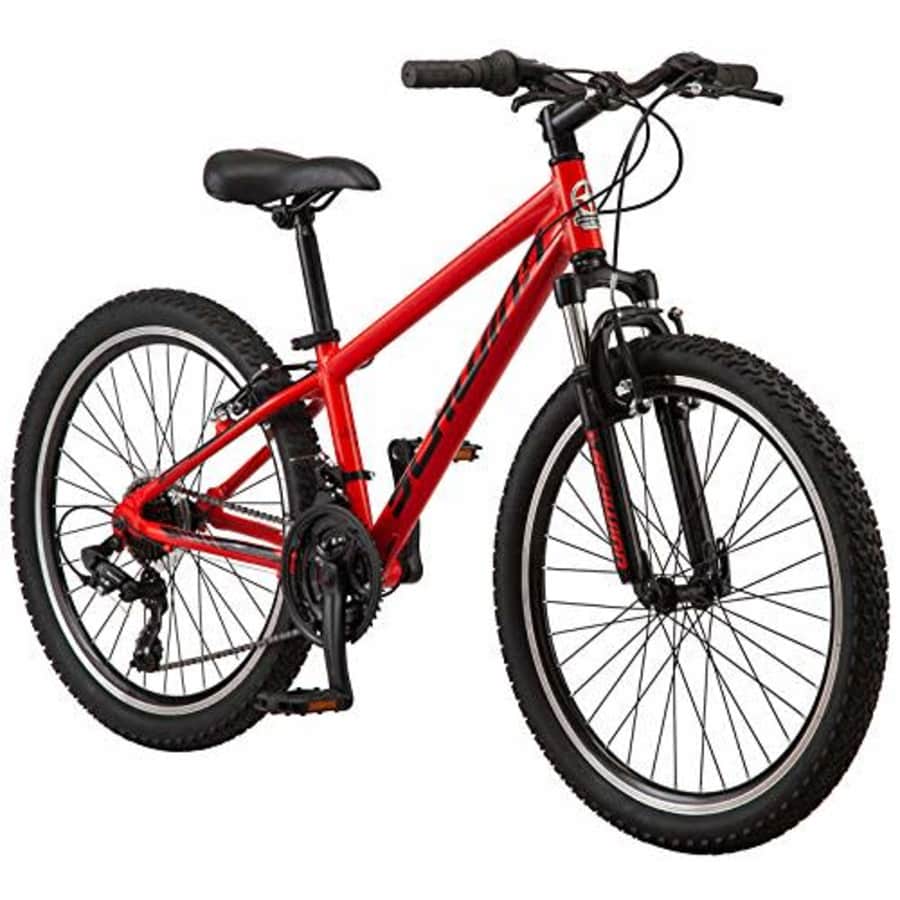 Schwinn High Timber AL Youth/Adult Mountain Bike, Aluminum Frame, 24-Inch Wheels, 21-Speed, Red for $400