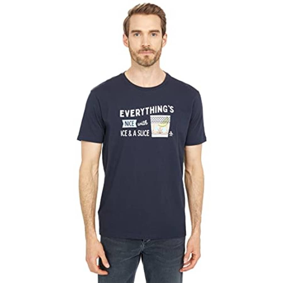 Original Penguin Men's Standard Ice & A Slice Short Sleeve Tee Shirt, Dark Sapphire, Medium for $20