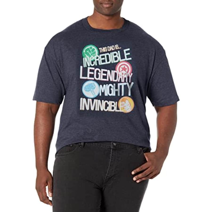 Marvel Big & Tall Classic Strengths Men's Tops Short Sleeve Tee Shirt, Navy Blue Heather, XX-Large for $20 Marvel Big & Tall Classic Strengths Men's Tops Short Sleeve Tee Shirt, Navy Blue Heather, XX-Large for $20
