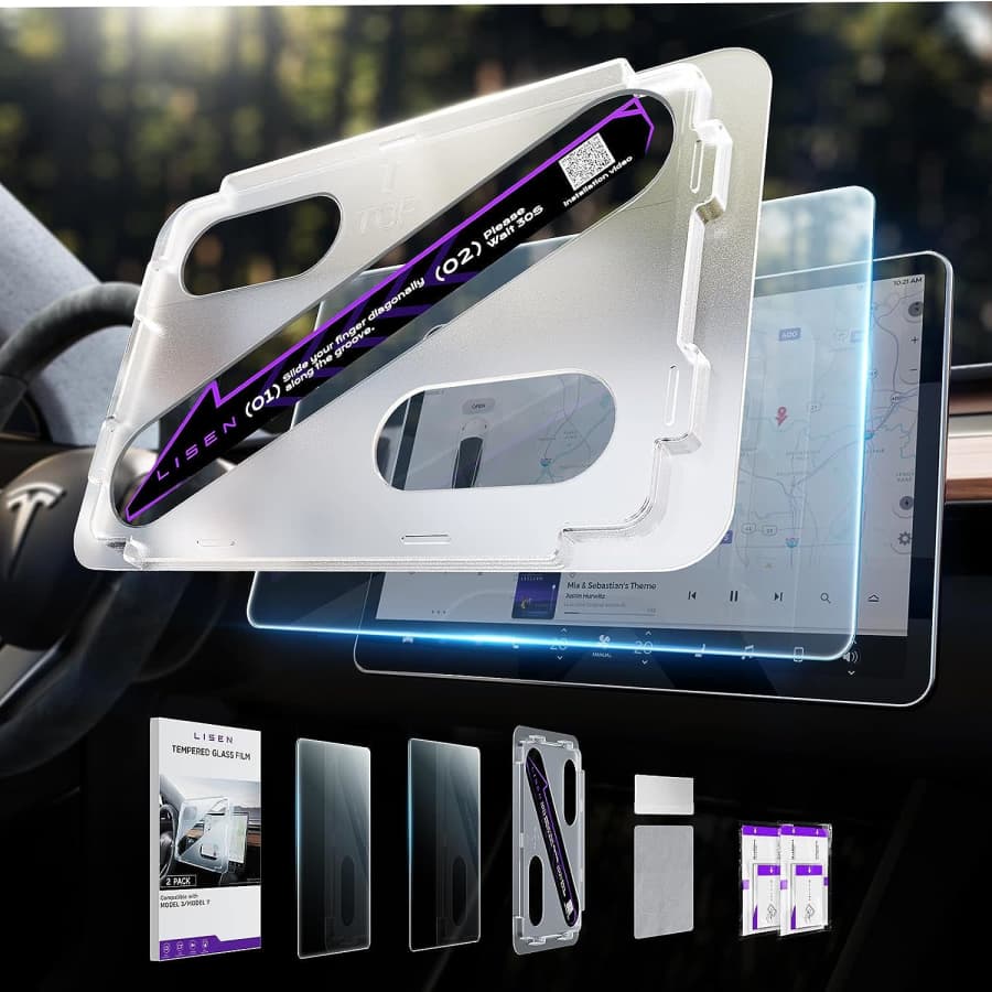 Lisen Tempered Glass Film Screen Protector 2-Pack for Tesla for $40