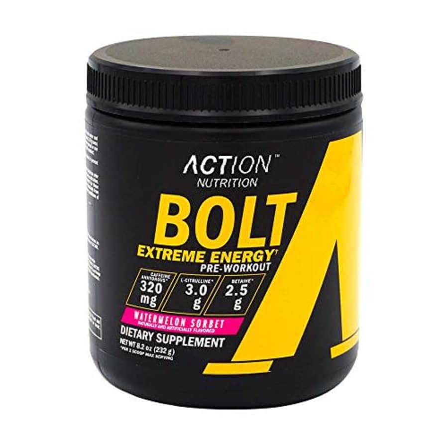 Action Nutrition Bolt Extreme Energy Pre Workout Powder Watermelon Sorbet - Sugar Free Preworkout Energy Supplement for $13 Action Nutrition Bolt Extreme Energy Pre Workout Powder Watermelon Sorbet - Sugar Free Preworkout Energy Supplement for $13