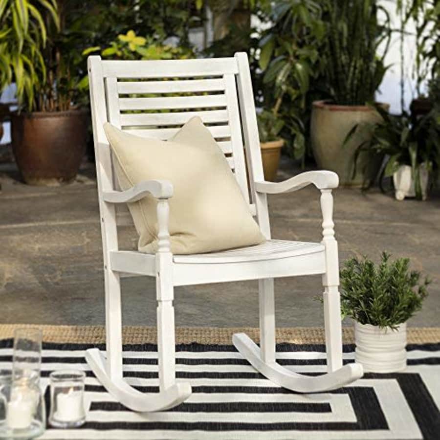Walker Edison Montego Traditional Acacia Wood Slat Back Patio Rocking Chair, 42 Inch, White Wash for $154