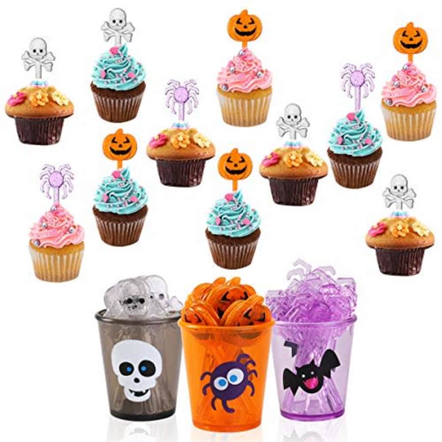Pixnor PBPBOX Food Picks Set Cupcake Topper Decorative (72 Picks + 6 Cups) Party Supplies and Decorations for $8