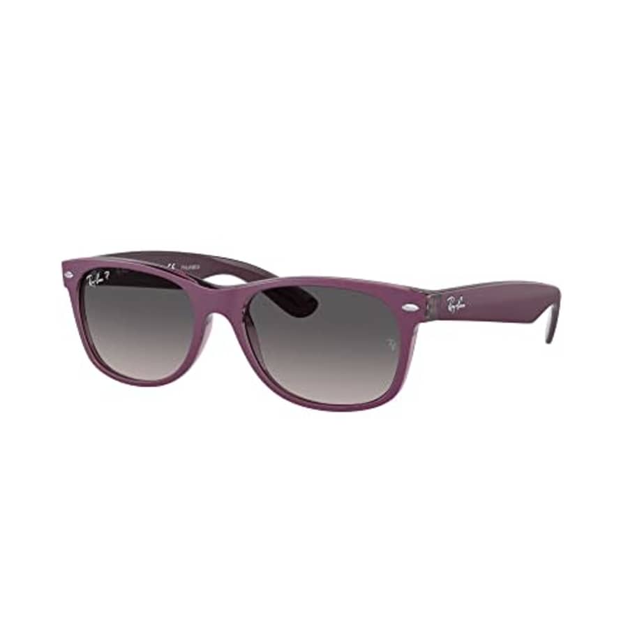 Ray-Ban RB2132F New Wayfarer Low Bridge Fit Square Sunglasses, Matte Violet On Transparent for $147