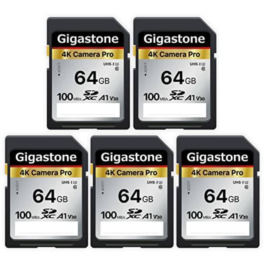 Gigastone 64GB 5-Pack SD Card V30 SDXC Memory Card High Speed 4K Ultra HD UHD Video Compatible with for $70 Gigastone 64GB 5-Pack SD Card V30 SDXC Memory Card High Speed 4K Ultra HD UHD Video Compatible with for $70