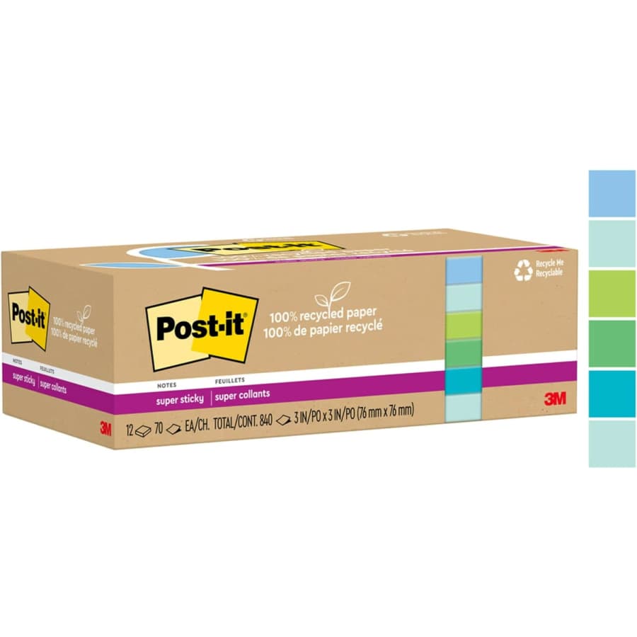 Post-it Super Sticky Recycled Notes 12-Pack for $13 Post-it Super Sticky Recycled Notes 12-Pack for $13