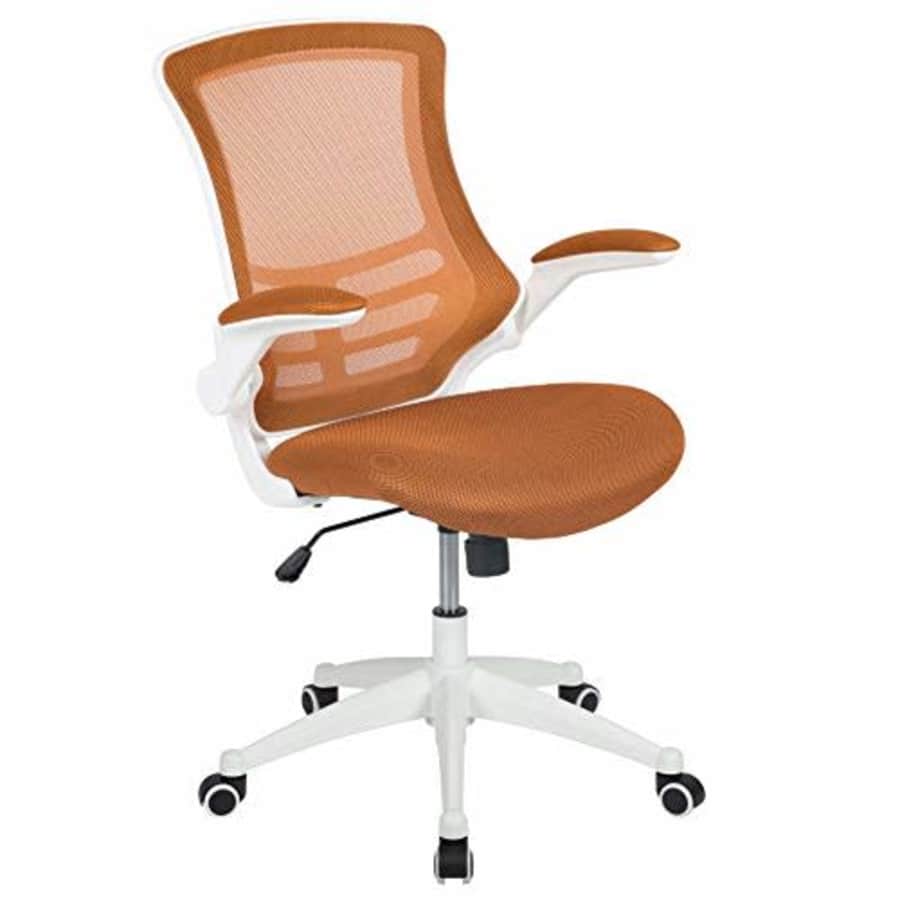 Flash Furniture Mid-Back Tan Mesh Swivel Ergonomic Task Office Chair with White Frame and Flip-Up for $141