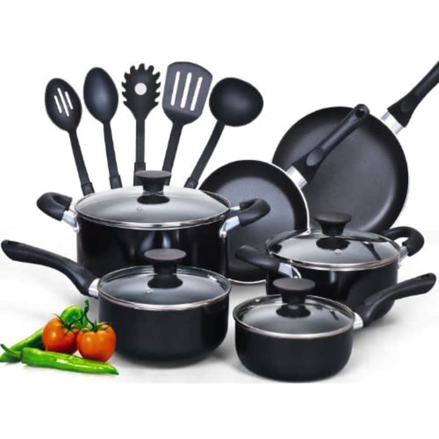 Cook N Home 15-Piece Nonstick Stay Cool Handle Cookware Set, Black for $110 Cook N Home 15-Piece Nonstick Stay Cool Handle Cookware Set, Black for $110