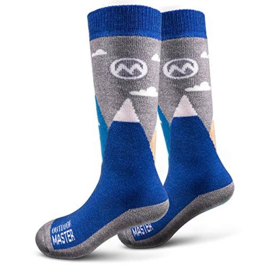 Outdoor Master OutdoorMaster Kids Ski Socks - Merino Wool Blend, OTC Design (M, Blue - 2) for $26