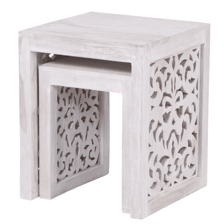 Home Decorators Collection Maharaja 2-Piece Nesting Mango Wood End Table Set for $192