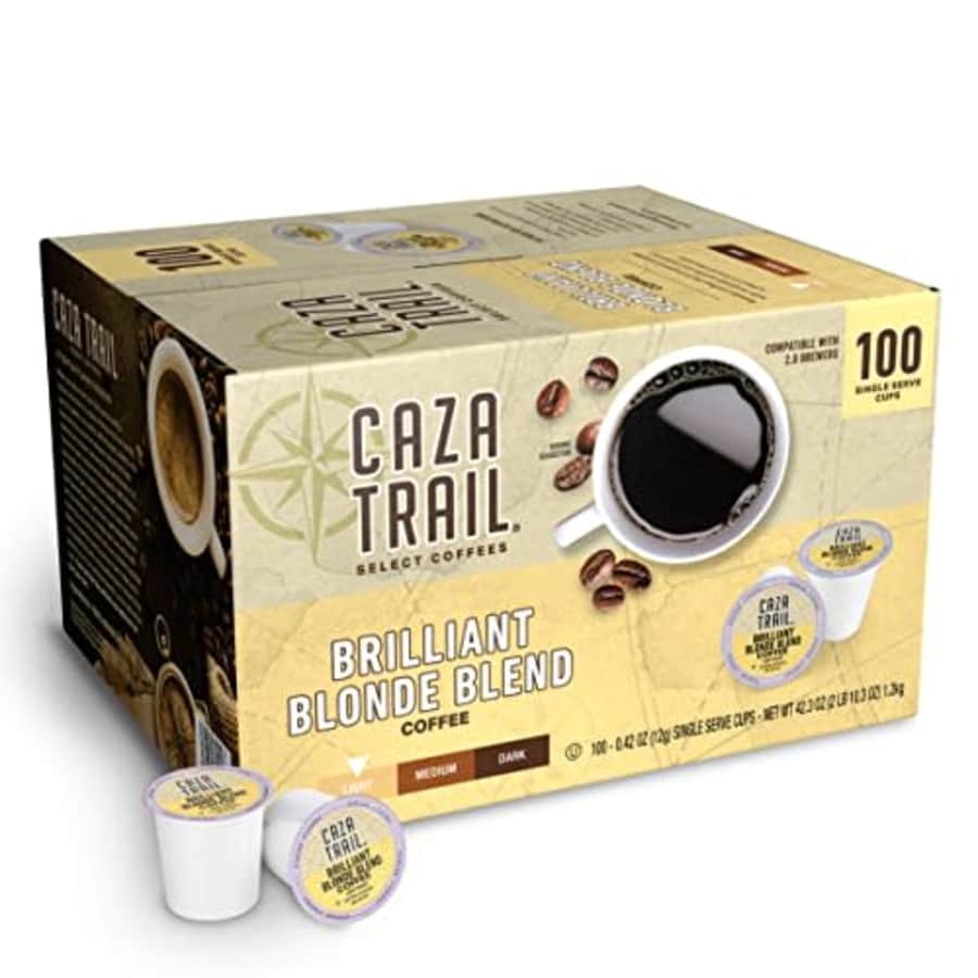Caza Trail Coffee Pods, Blonde Roast, Single Serve (Packing May Vary), 100 Count (Pack of 1) for $45 Caza Trail Coffee Pods, Blonde Roast, Single Serve (Packing May Vary), 100 Count (Pack of 1) for $45